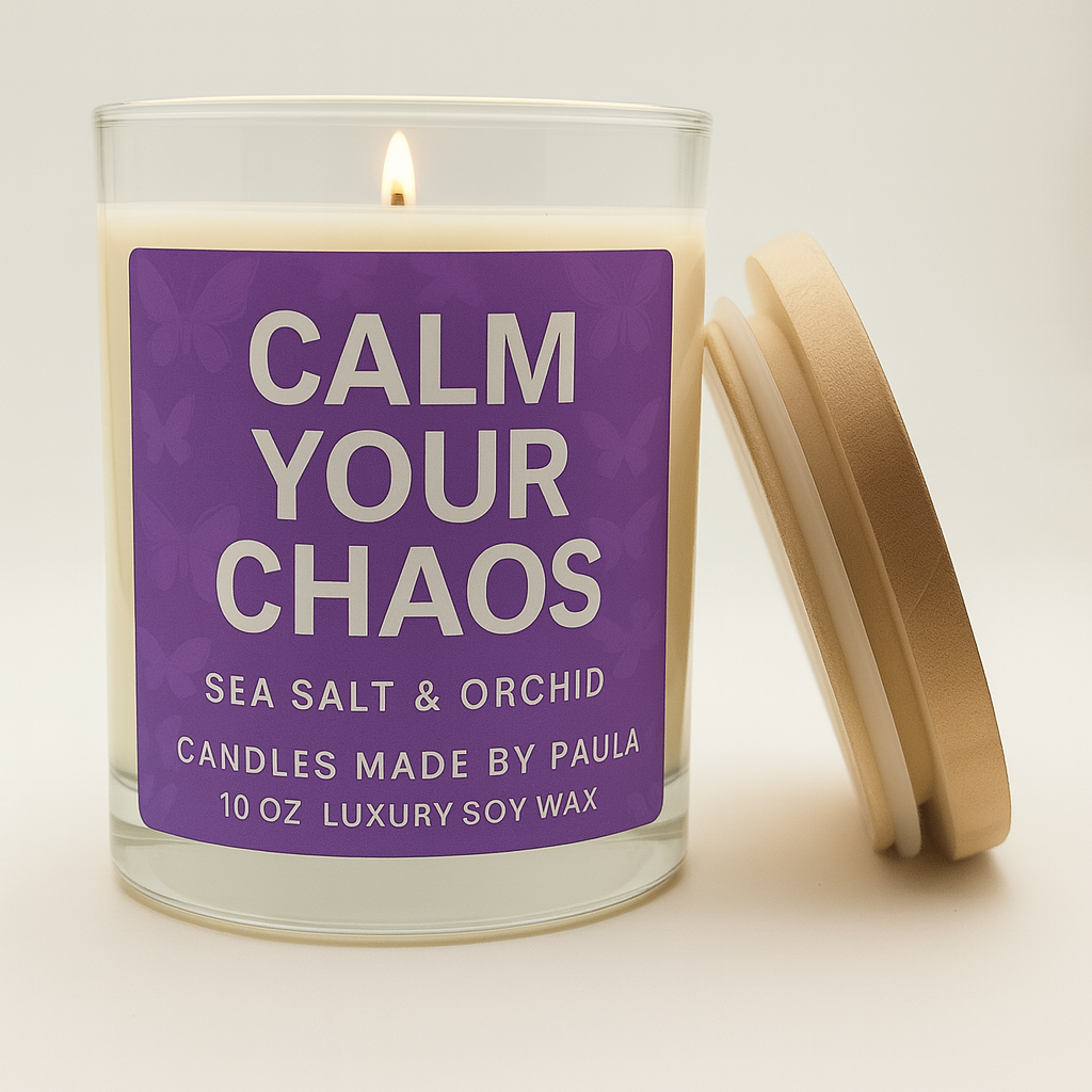 Calm Your Chaos candle - Sea Salt Orchid scent for relaxation
