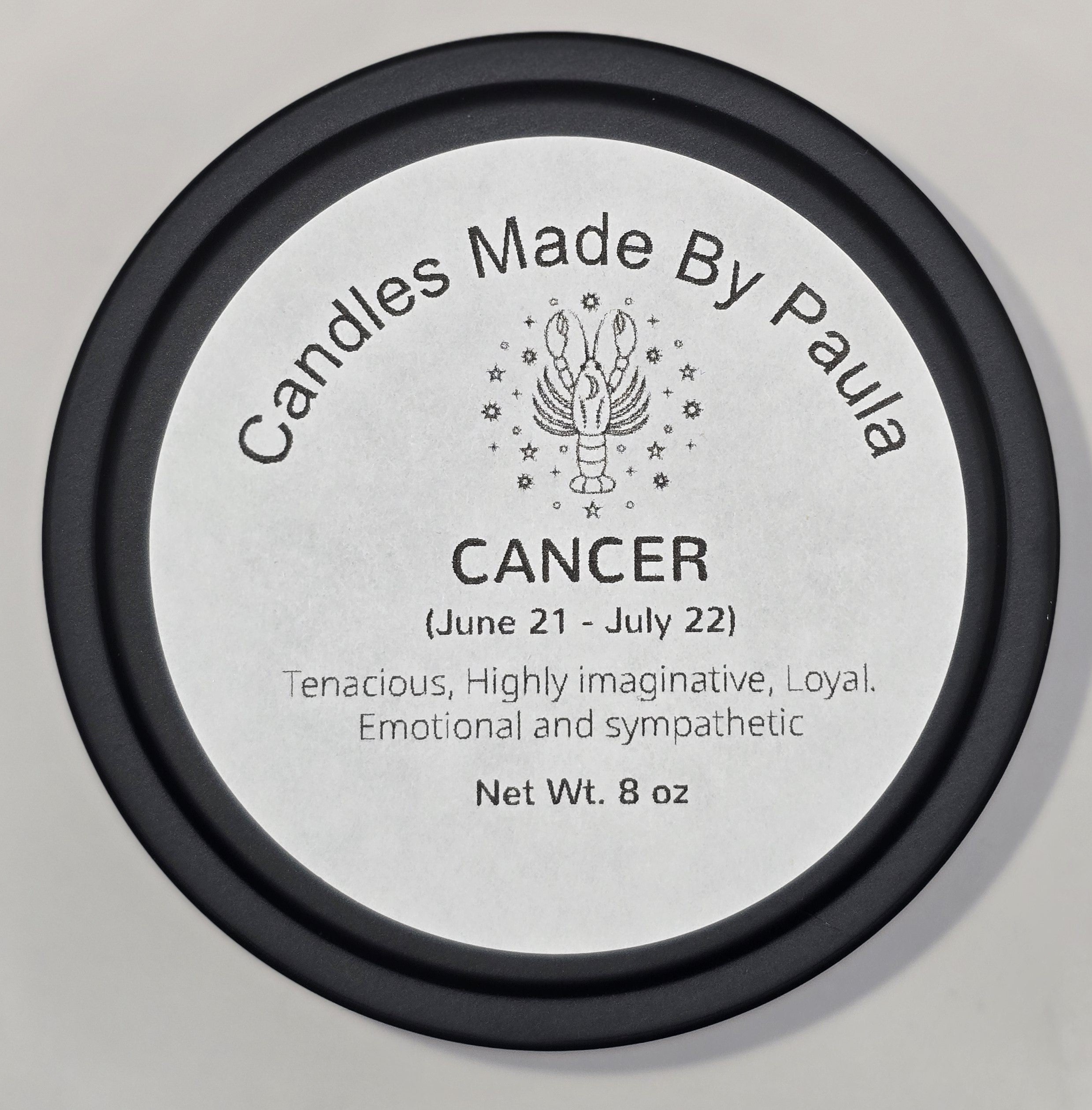 Cancer zodiac candle in silver - water sign aromatherapy candle for June 21 to July 22
