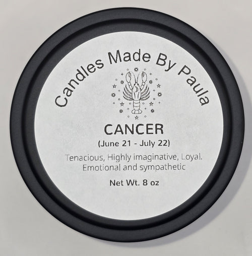 Cancer zodiac candle in silver - water sign aromatherapy candle for June 21 to July 22
