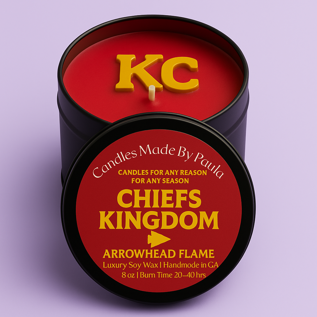 Kansas City Chiefs candle - Arrowhead Flame scent 8 oz tin
