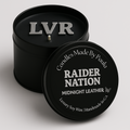 Las Vegas Raiders candle - Midnight Leather scent 8 oz tin
