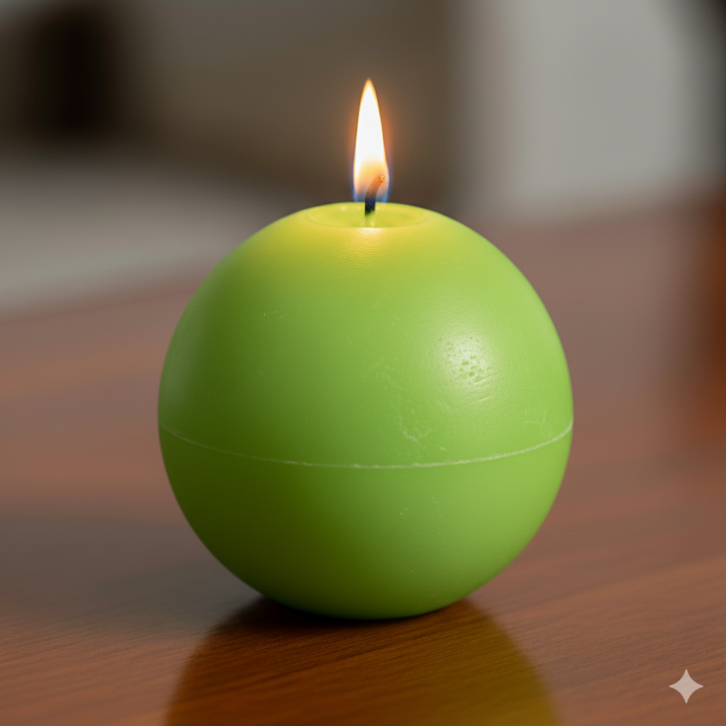Small green ball candle - eucalyptus sphere candle 2.5 inches