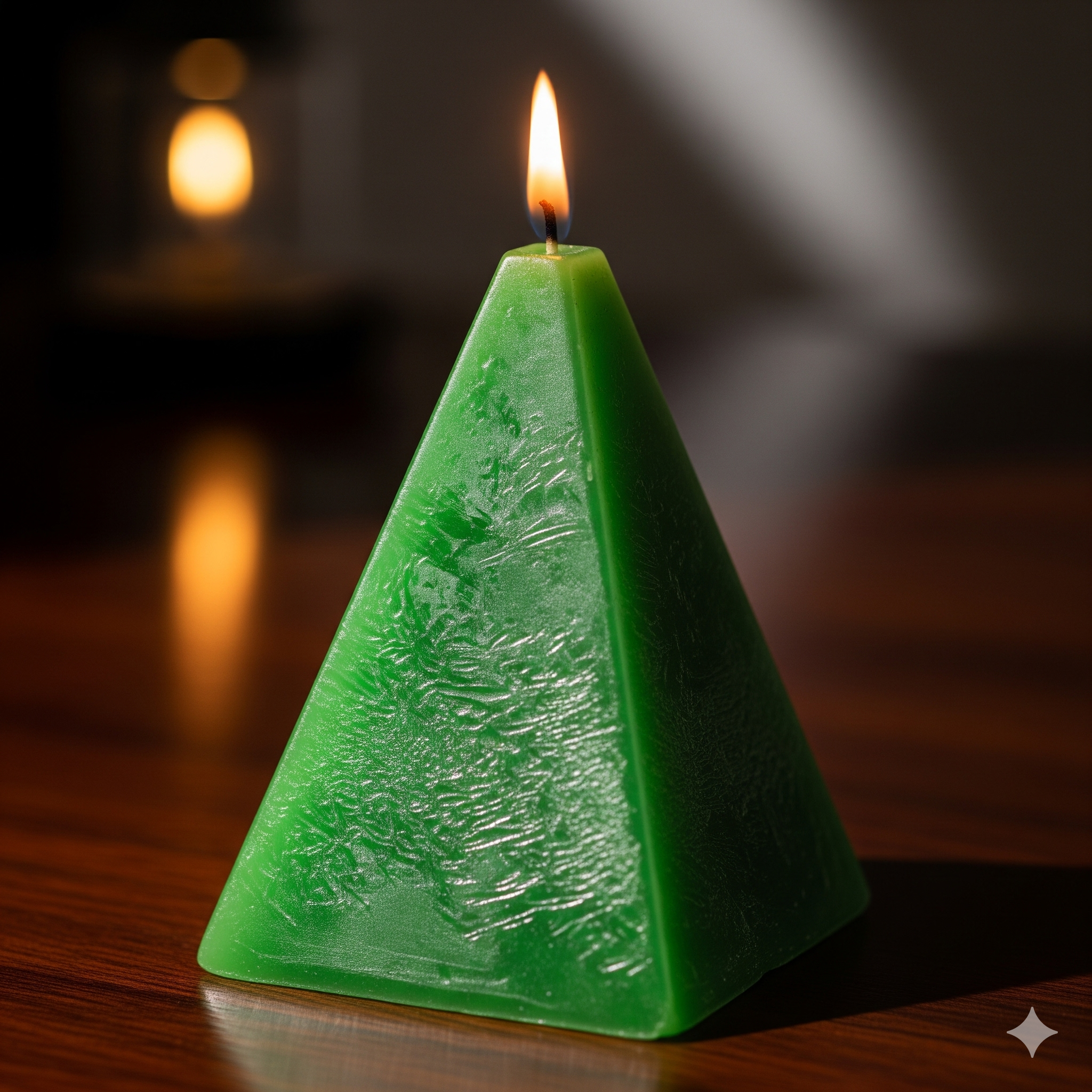Green pyramid candle - geometric eucalyptus statement candle