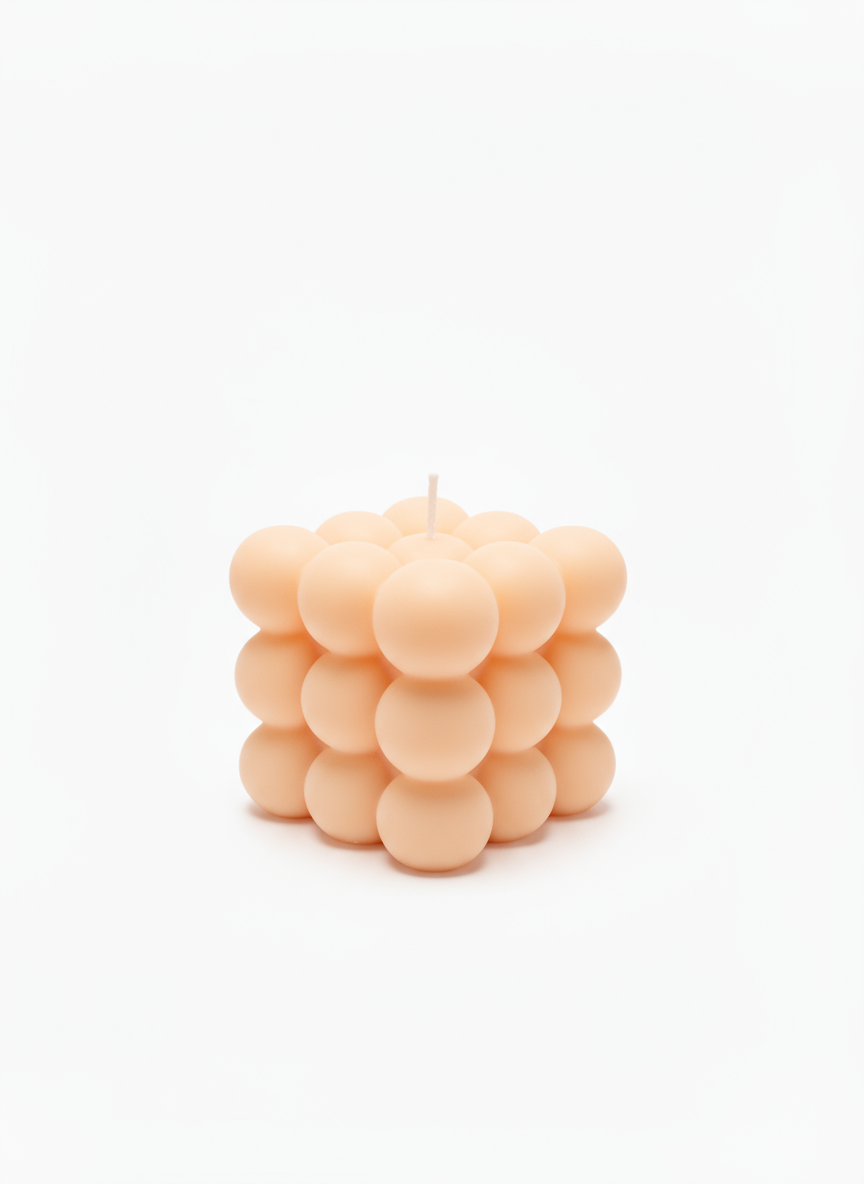 🍑 Peach Bubble Cube Candle – Modern Geometric Candle