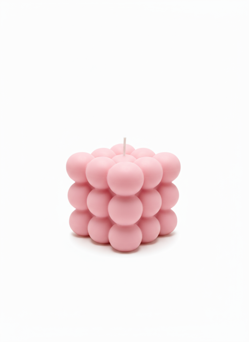 💗 Pink Bubble Cube Candle – Modern Geometric Candle
