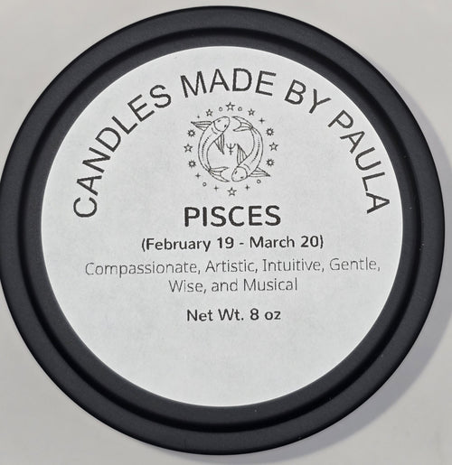 Pisces zodiac candle in turquoise - water sign aromatherapy candle for February 19 to March 20