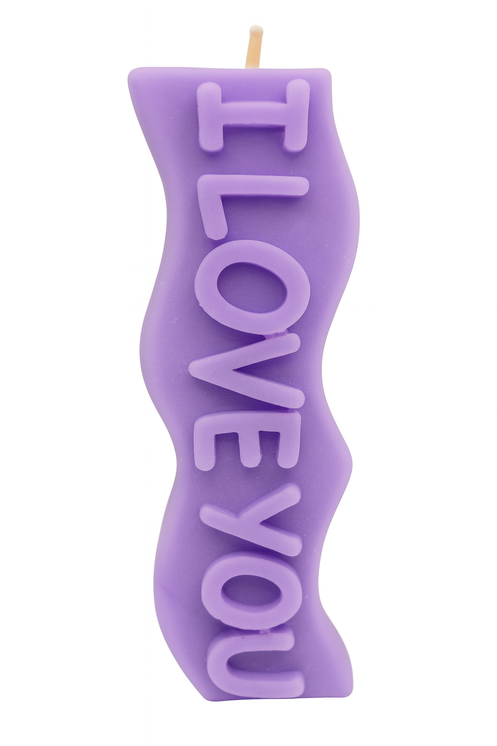 Purple I Love You Candle with lavender vanilla scent and romantic message in elegant purple color
