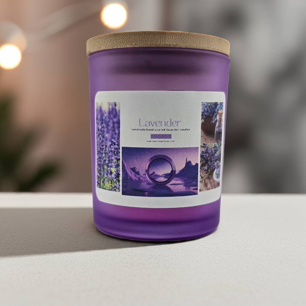 Hand-poured 7 oz soy wax candle in clear glass jar
