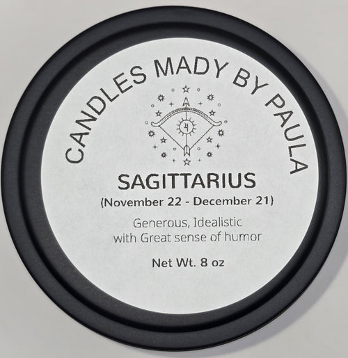 Sagittarius zodiac candle in purple - fire sign aromatherapy candle for November 22 to December 21
