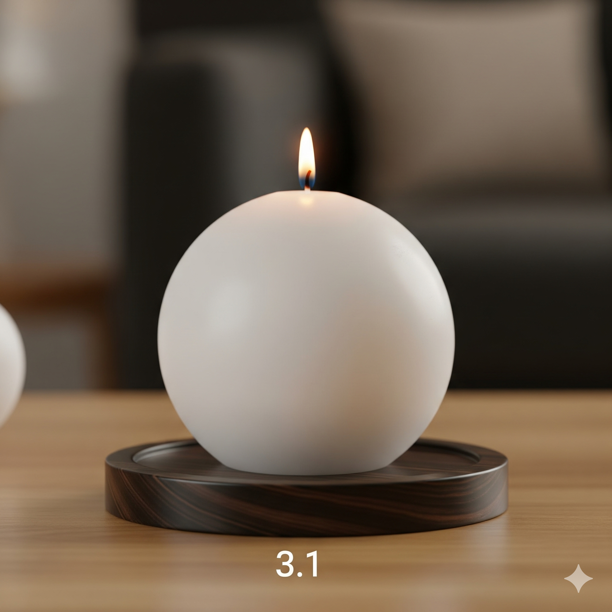 Medium white ball candle - rose scented sphere candle 3.1 inches