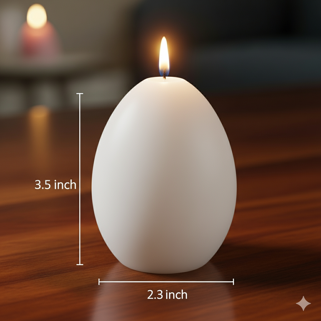 Large white egg candle - rose scented decorative egg shaped candle 3.5x2.3 inches