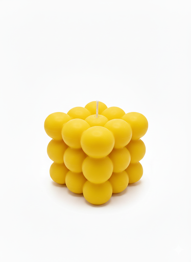Yellow bubble cube candle - modern geometric lemon scented candle